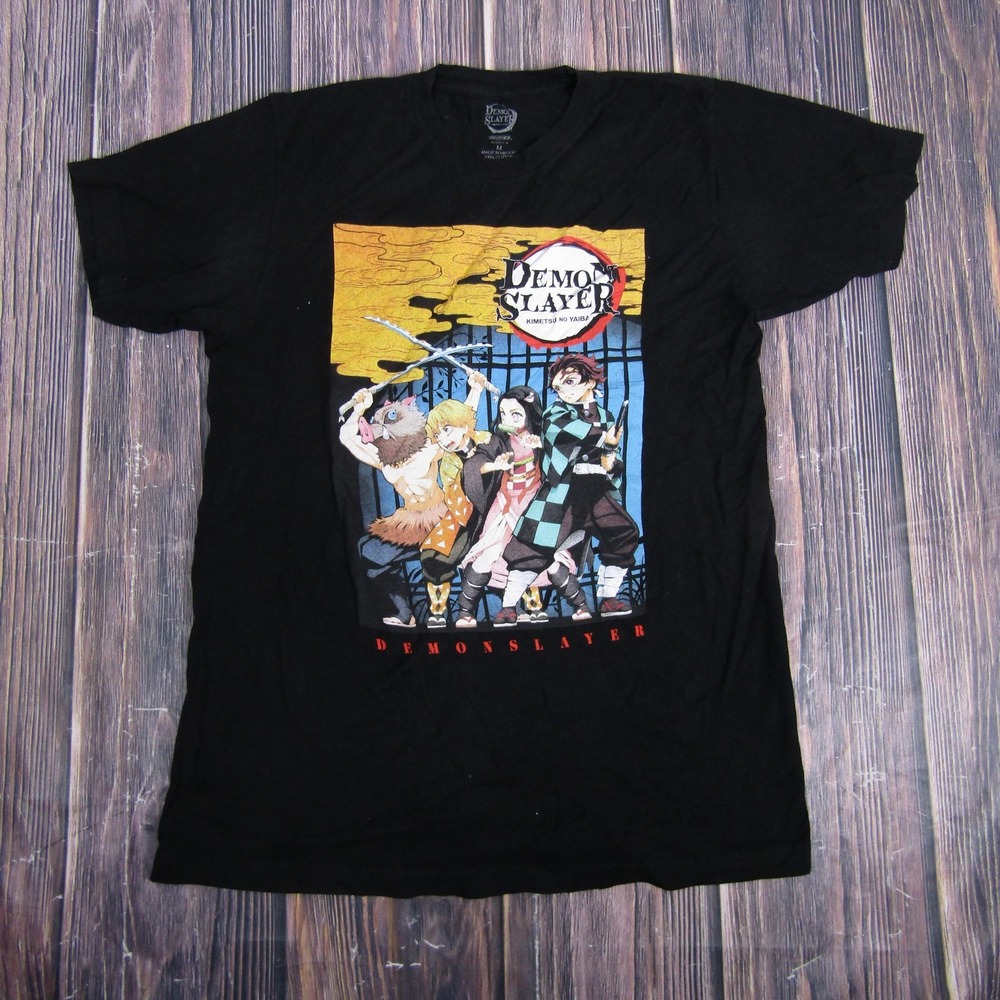 Demon Slayer Shirt Mens Medium Black Anime Graphic Tee Tanjiro Nezuko Zenitsu